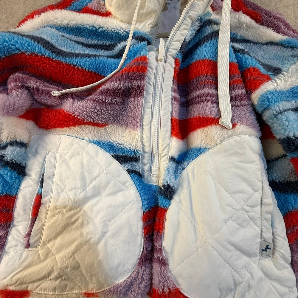 JoyLab Womens Multi Color Striped Sherpa Fleece Quarter Zip Hoodie Jacket M - Picture 4 of 10